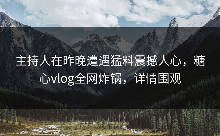 主持人在昨晚遭遇猛料震撼人心，糖心vlog全网炸锅，详情围观